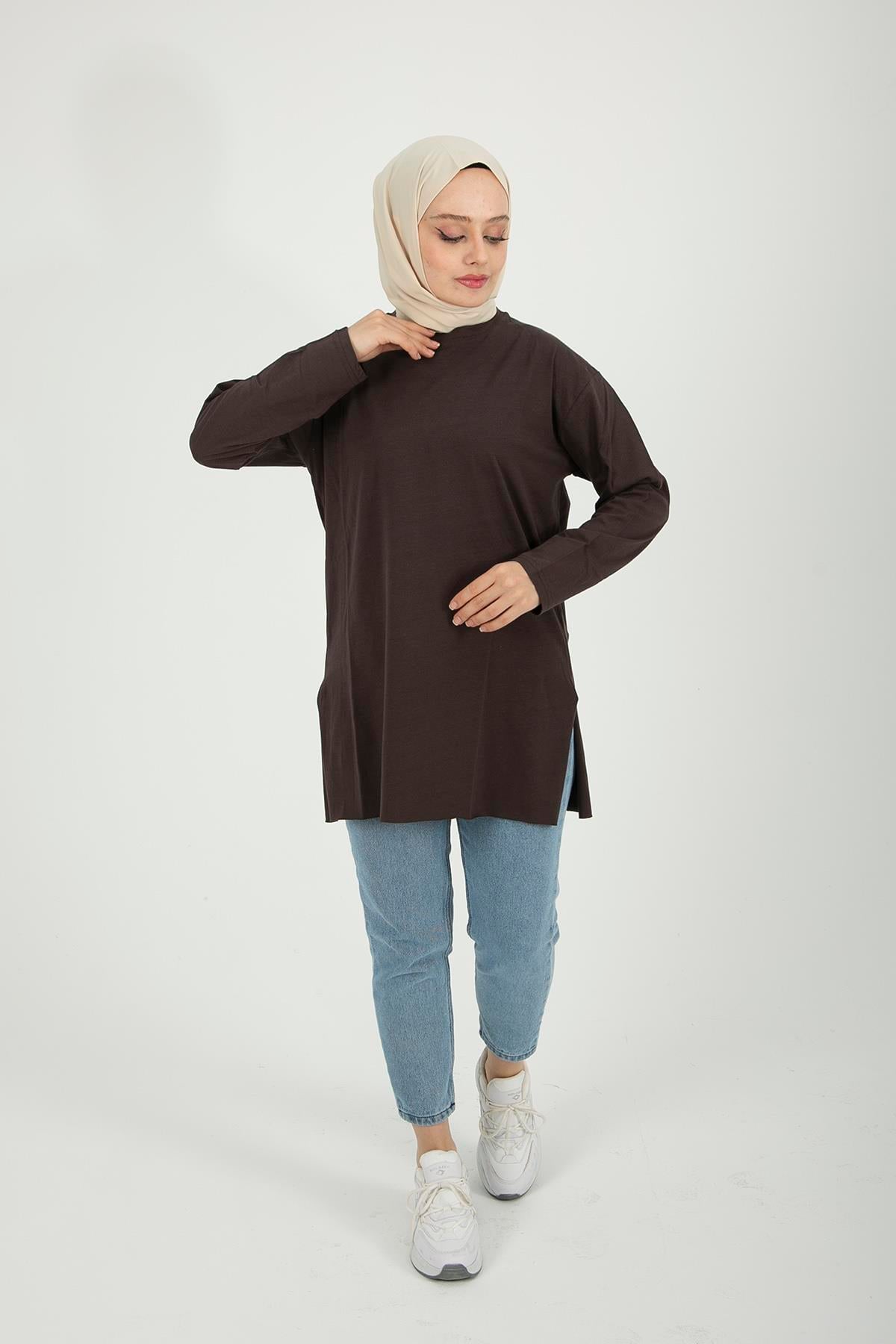 Kadın Kahverengi Uzun Kol Tshirt