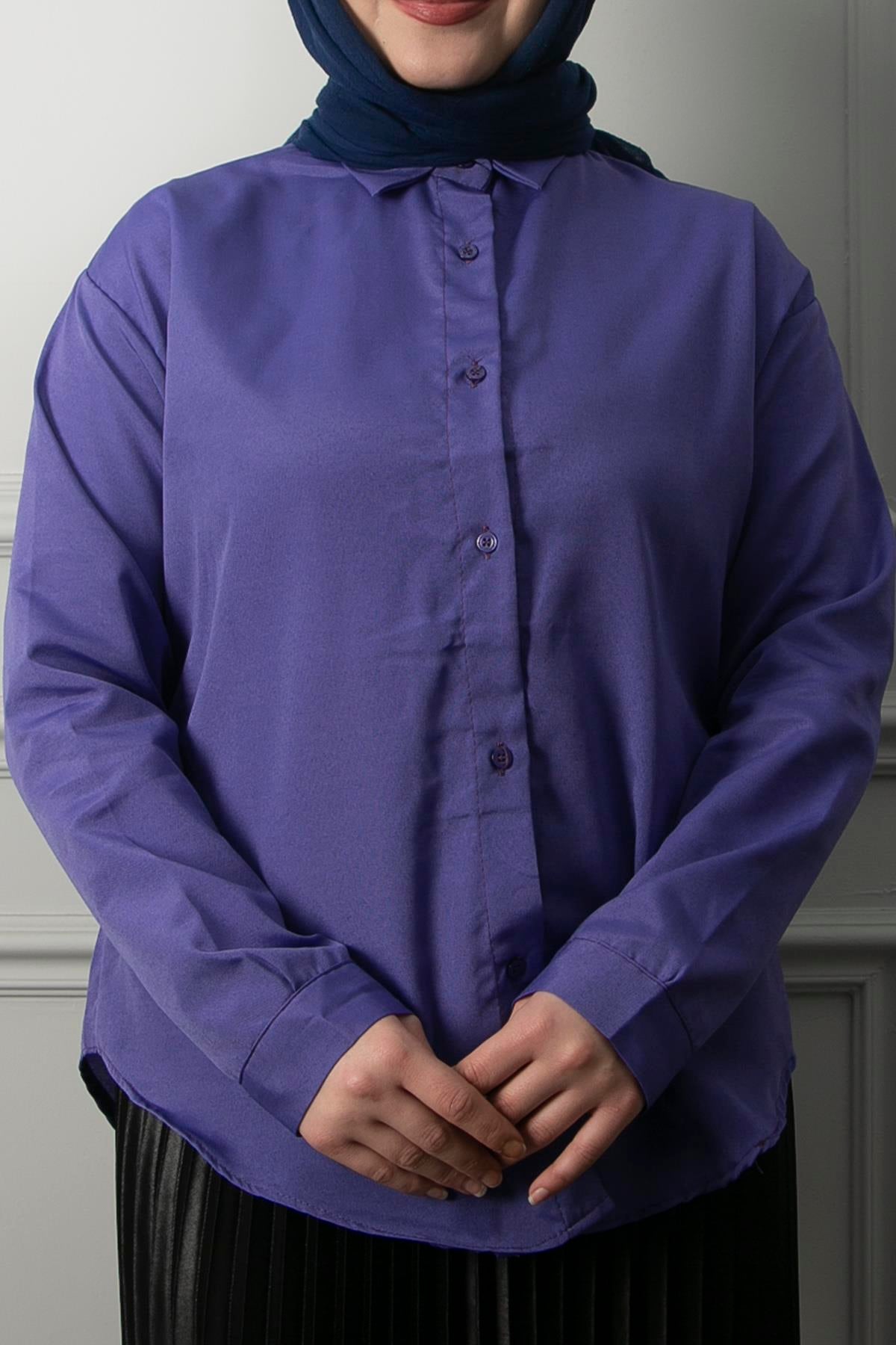 Kadın Mor Oversize Düz Gömlek