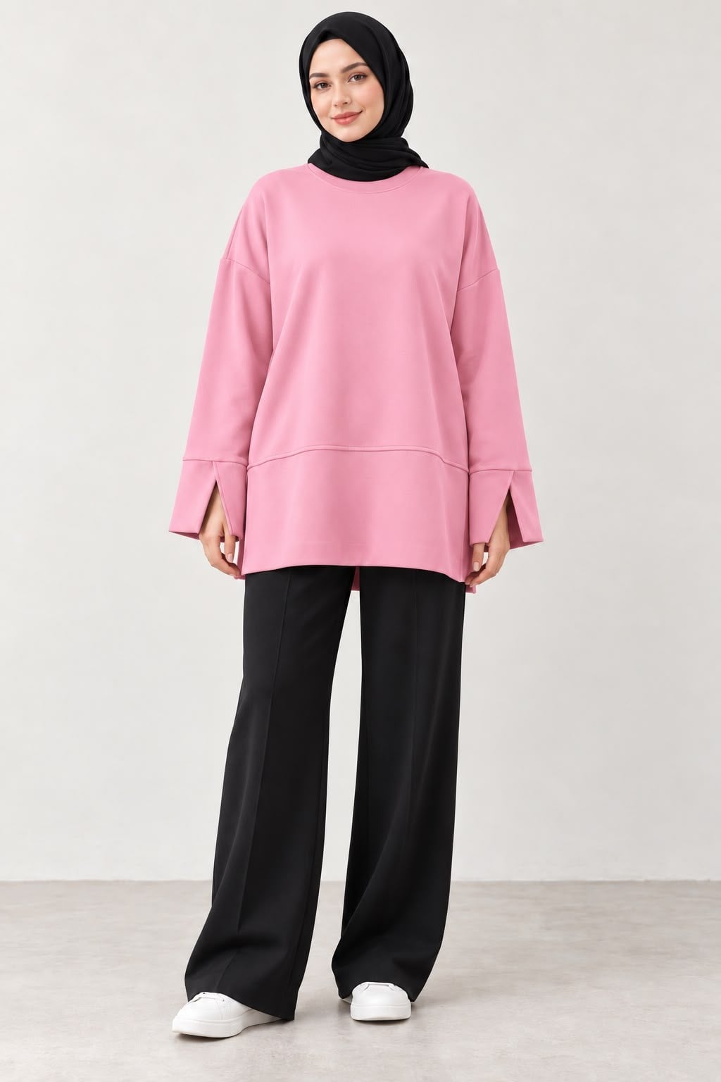 Kadın Pembe Yanı Ve Kolu Yırtmaçlı Oysho Kumaş Sweatshirt