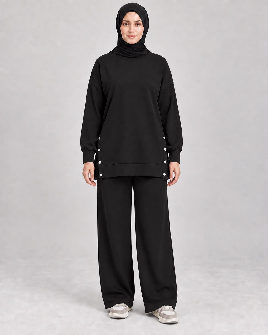 Kadın Siyah Çıtçıt Detaylı Yırtmaçlı Oversize Oysho Takım
