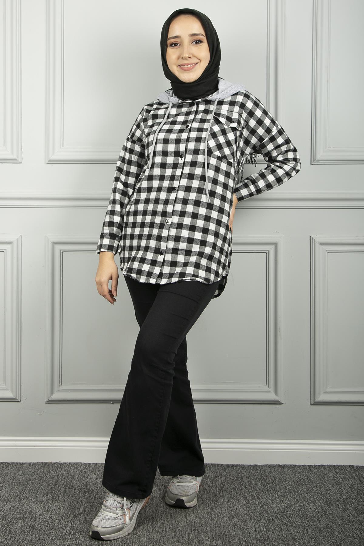 Kadın Siyah Kapüşonlu Gömlek