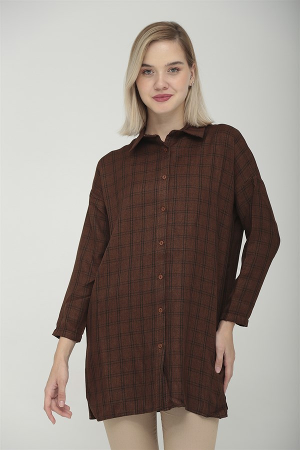 Kadın Kahverengi Kareli Gömlek