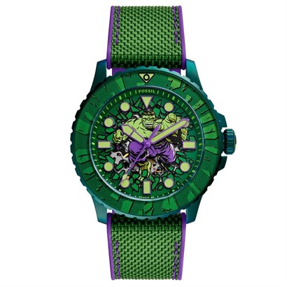 Fossil FLE1246SET Marvel x Fossil Limited-Edition Incredible Hulk Erkek Kol Saati ve Yaka İğnesi Seti