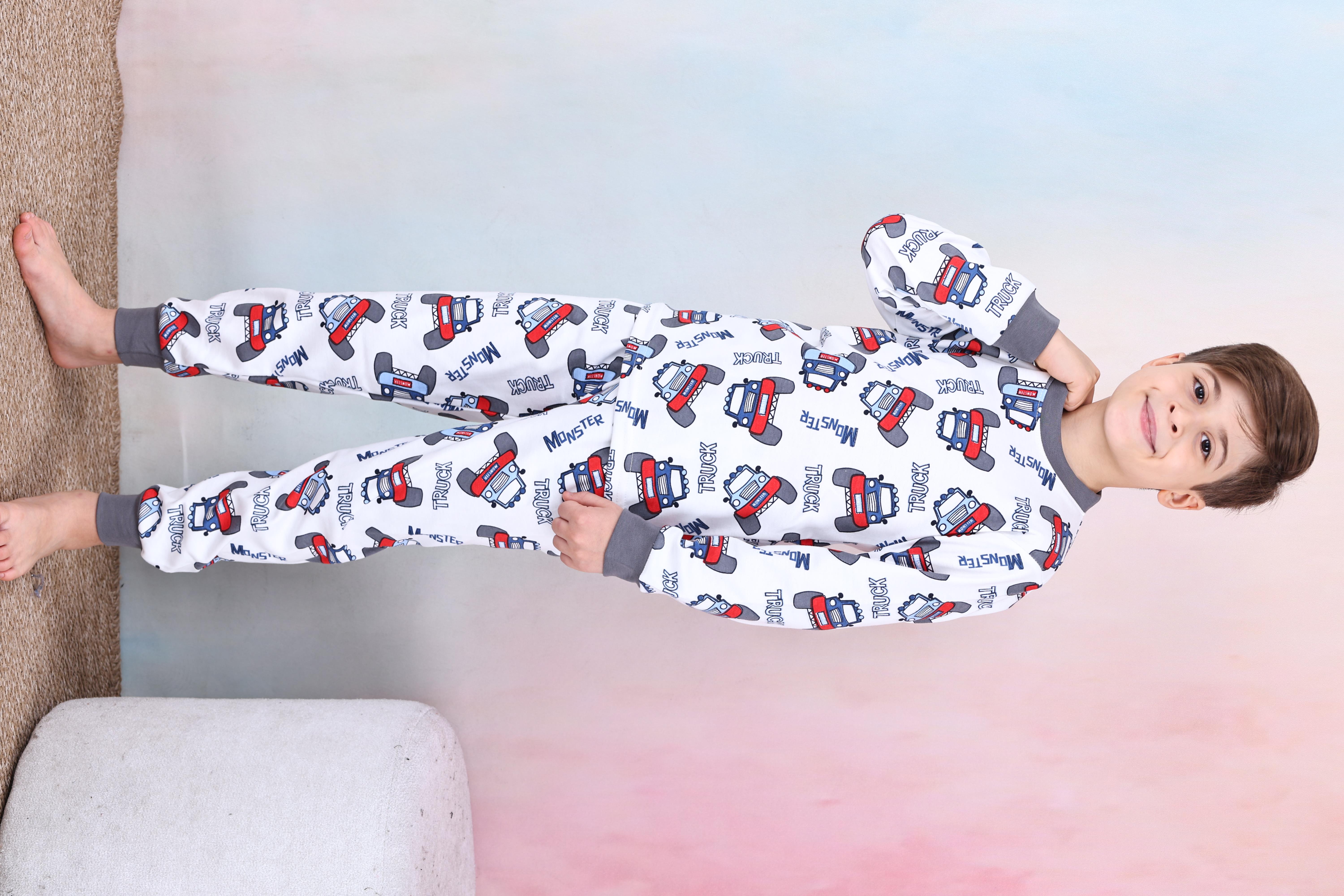 Erkek Çocuk/Bebek %100 Pamuk Pijama Takımı 1850-Füme
