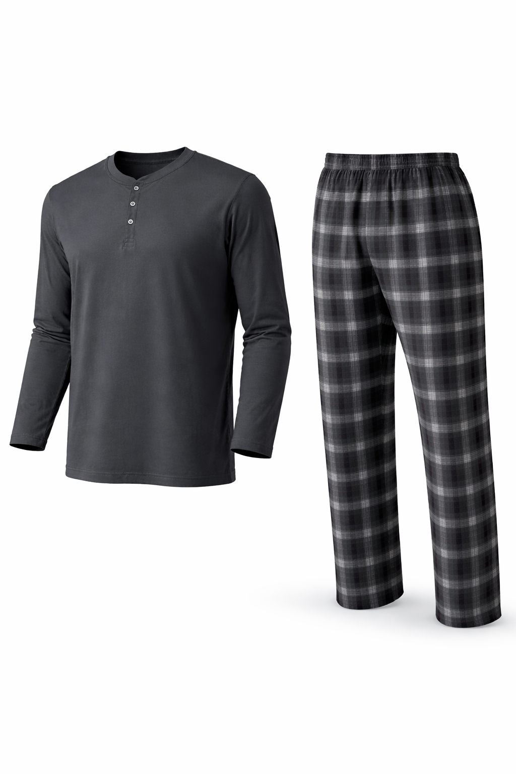Erkek Mevsimlik Uzun Kollu 3 Düğmeli Ekose Alt Pijama Takımı 16652
