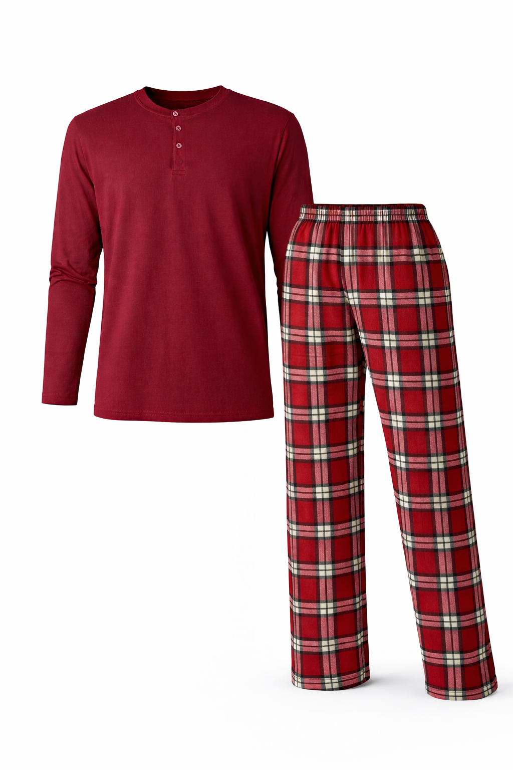 Erkek Mevsimlik Uzun Kollu 3 Düğmeli Ekose Alt Pijama Takımı 16649