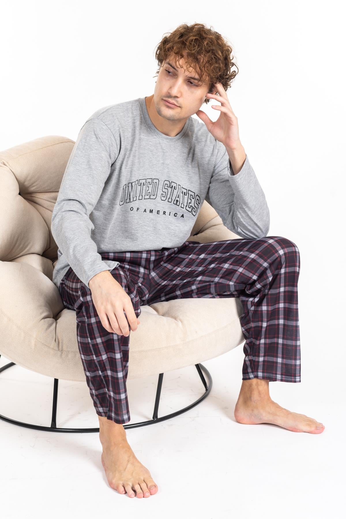 Erkek Penye Pamuk Regular Kalıp Sıfır Yaka Pijama Takımı A803123