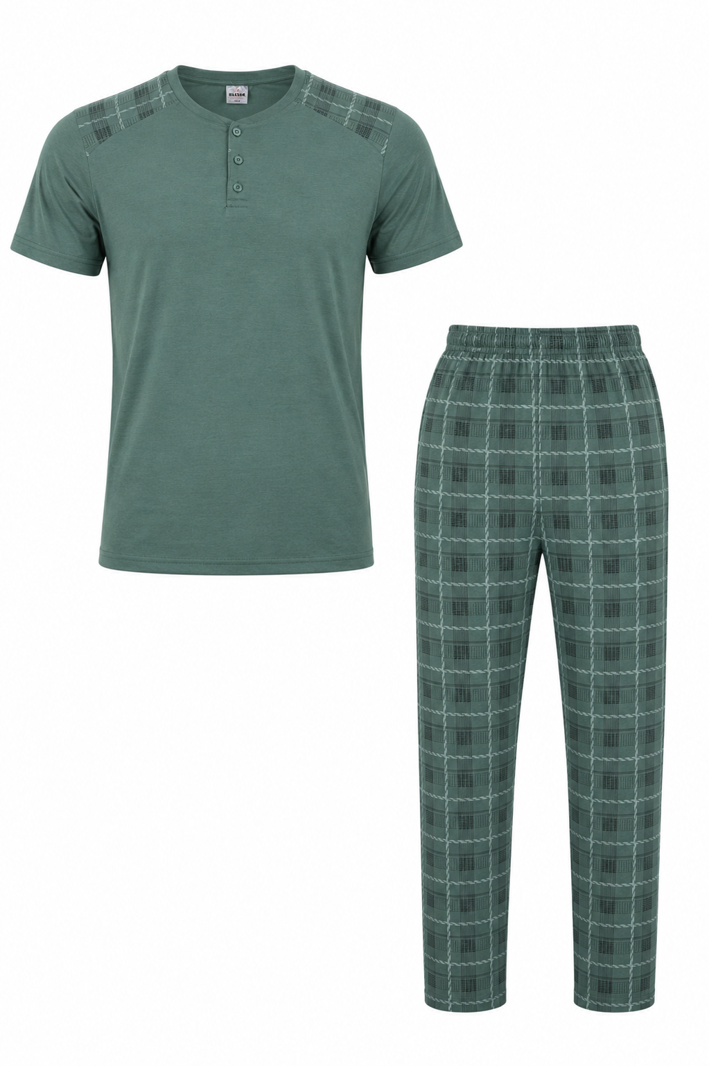 Erkek Rahat Kalıp Yuvarlak Yaka Kısa Kollu Pamuk Pijama Takımı 9055