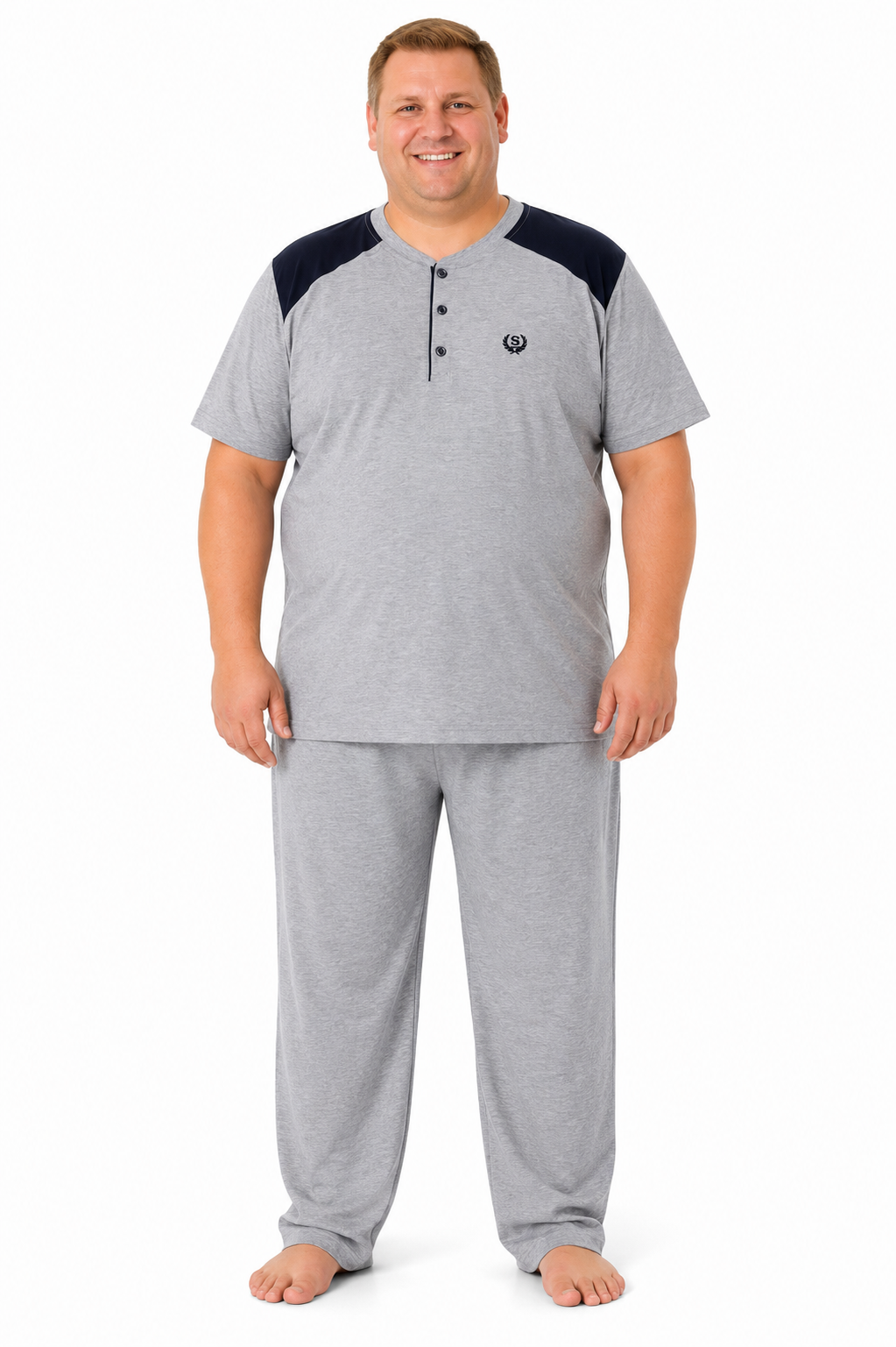 Erkek Yüksek Kalite Kısa Kollu Büyük Beden Pijama Takımı 19497
