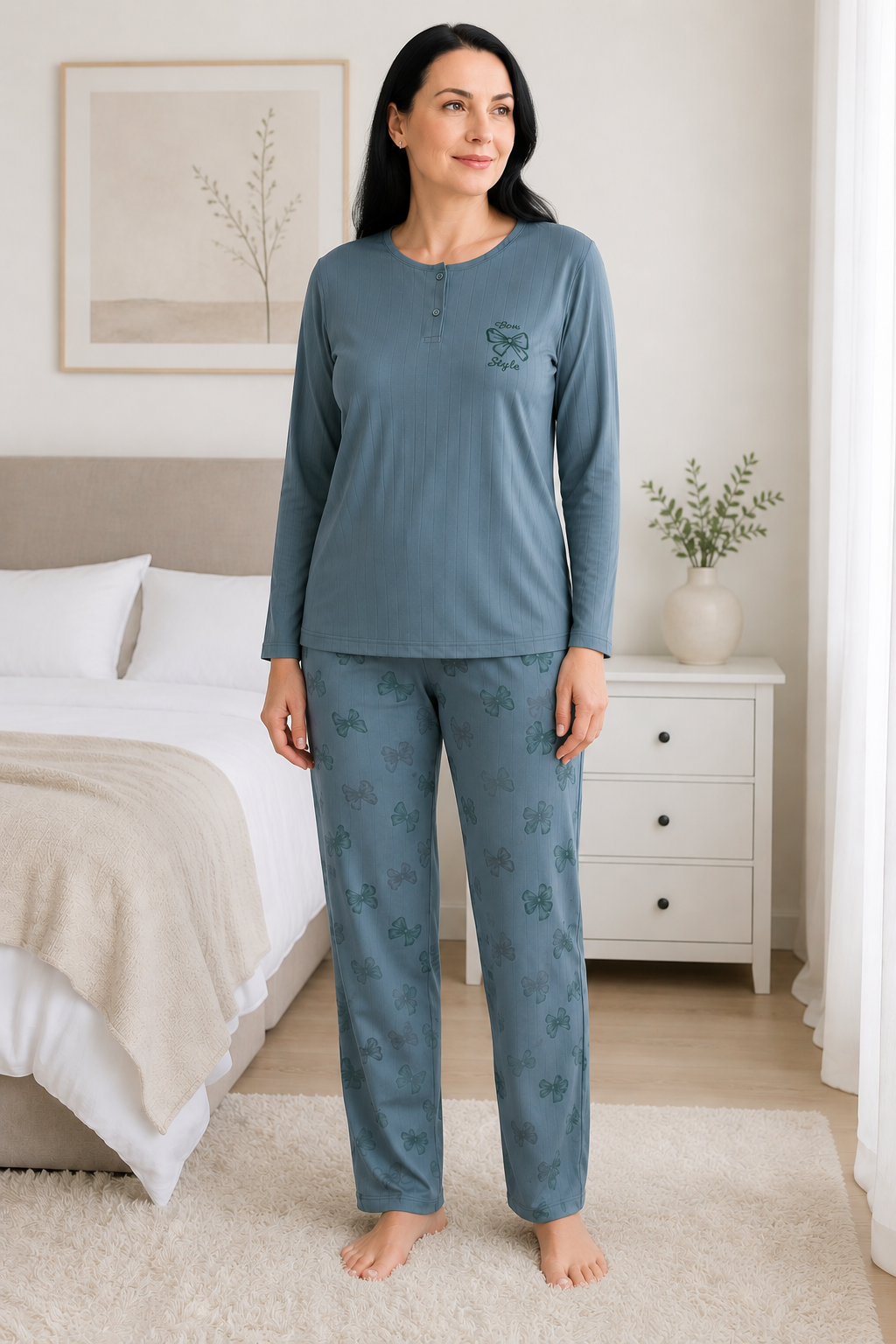 Kadın Orta Yaş ve Üzeri Rahat Kalıp Anne Pijama Takımı 268