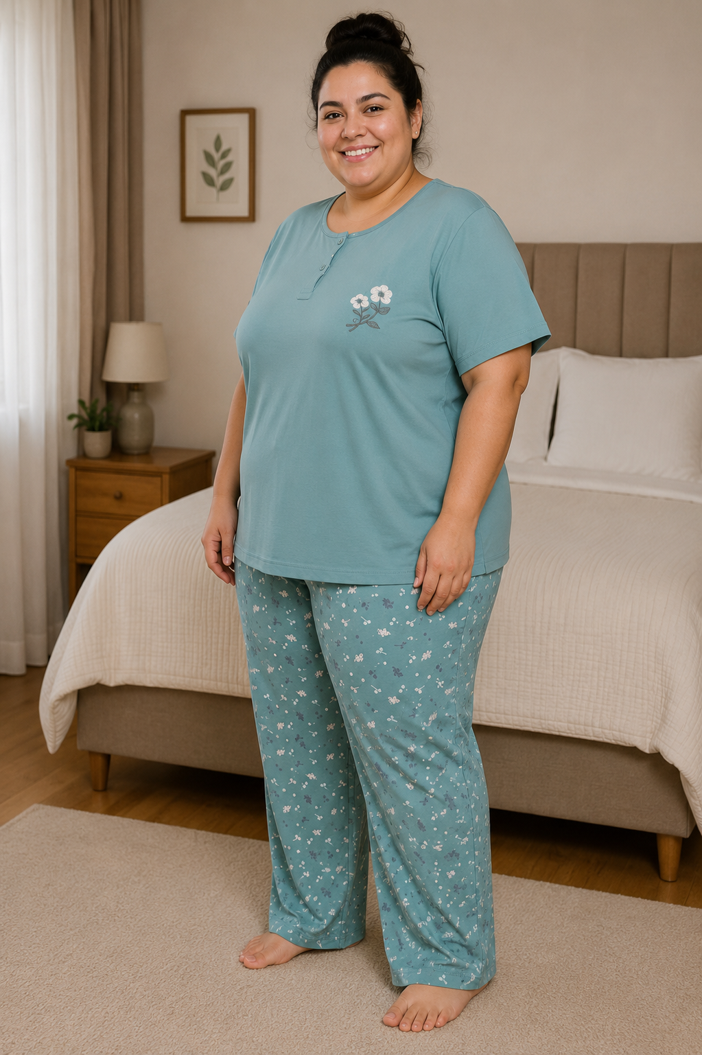 Kadın Orta Yaş ve Üzeri Regular Yüksek Kalite Büyük Beden Modal Kumaş Anne Pijama Takımı 15094