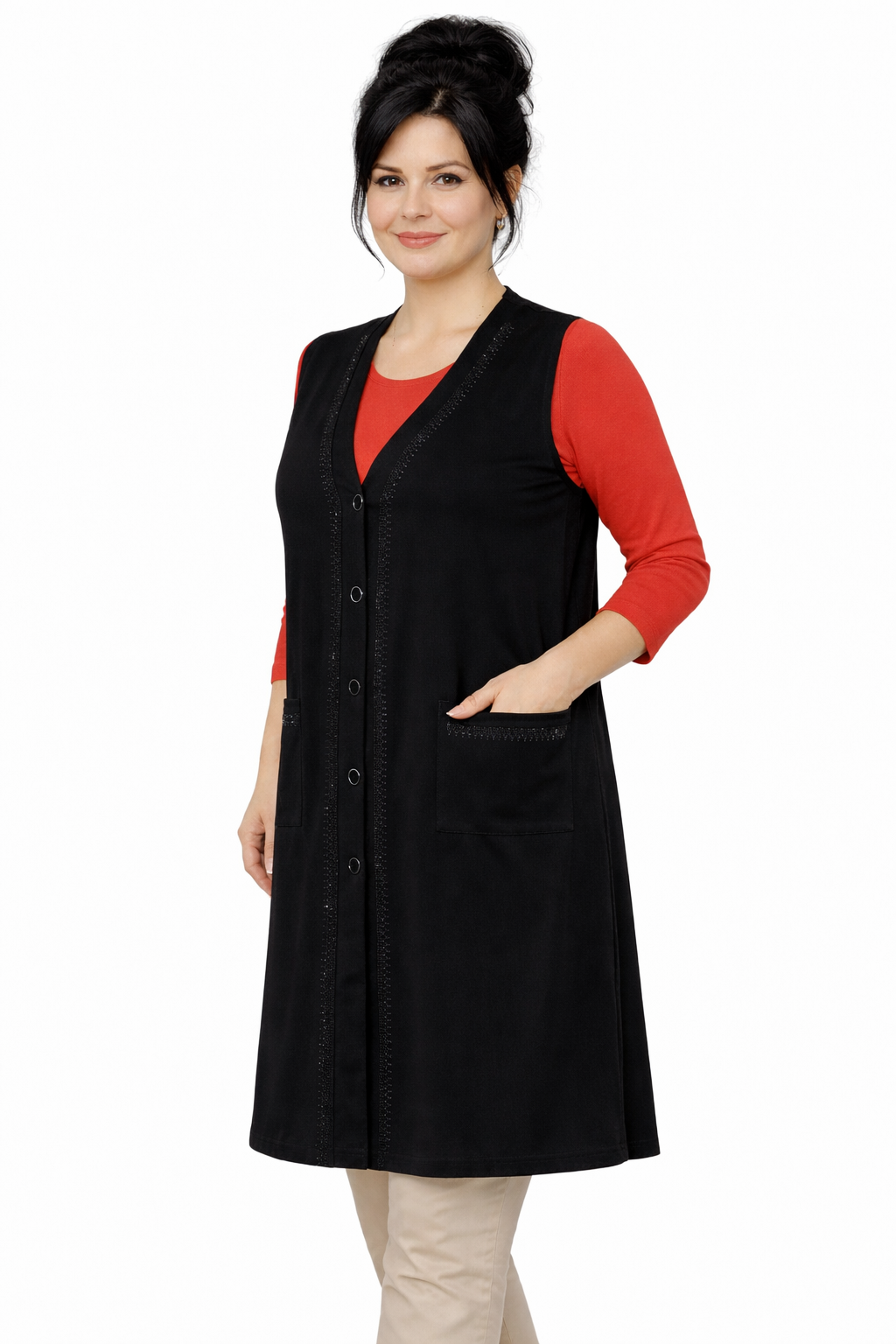Kadın Orta Yaş ve Üzeri Sade Desen Penye Anne Uzun Yelek 1158