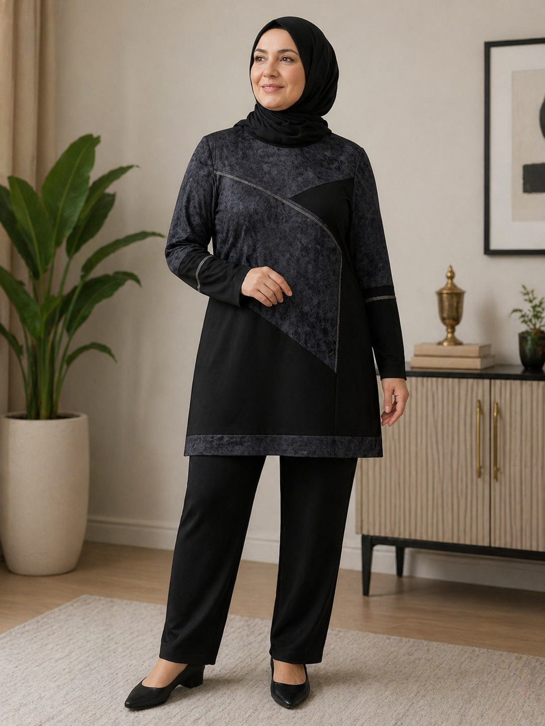 Kadın Orta Yaş ve Üzeri Tunik Pantolon Taş İşlemli AnneTakım 41331