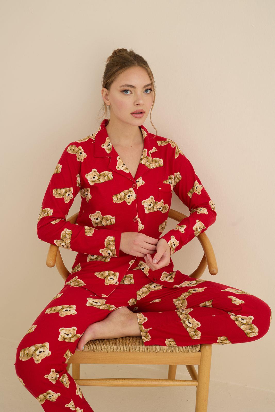 Kadın Soft Kumaş Düğmeli Gömlek Yaka Yüksek Kalite Pijama Takımı 3026