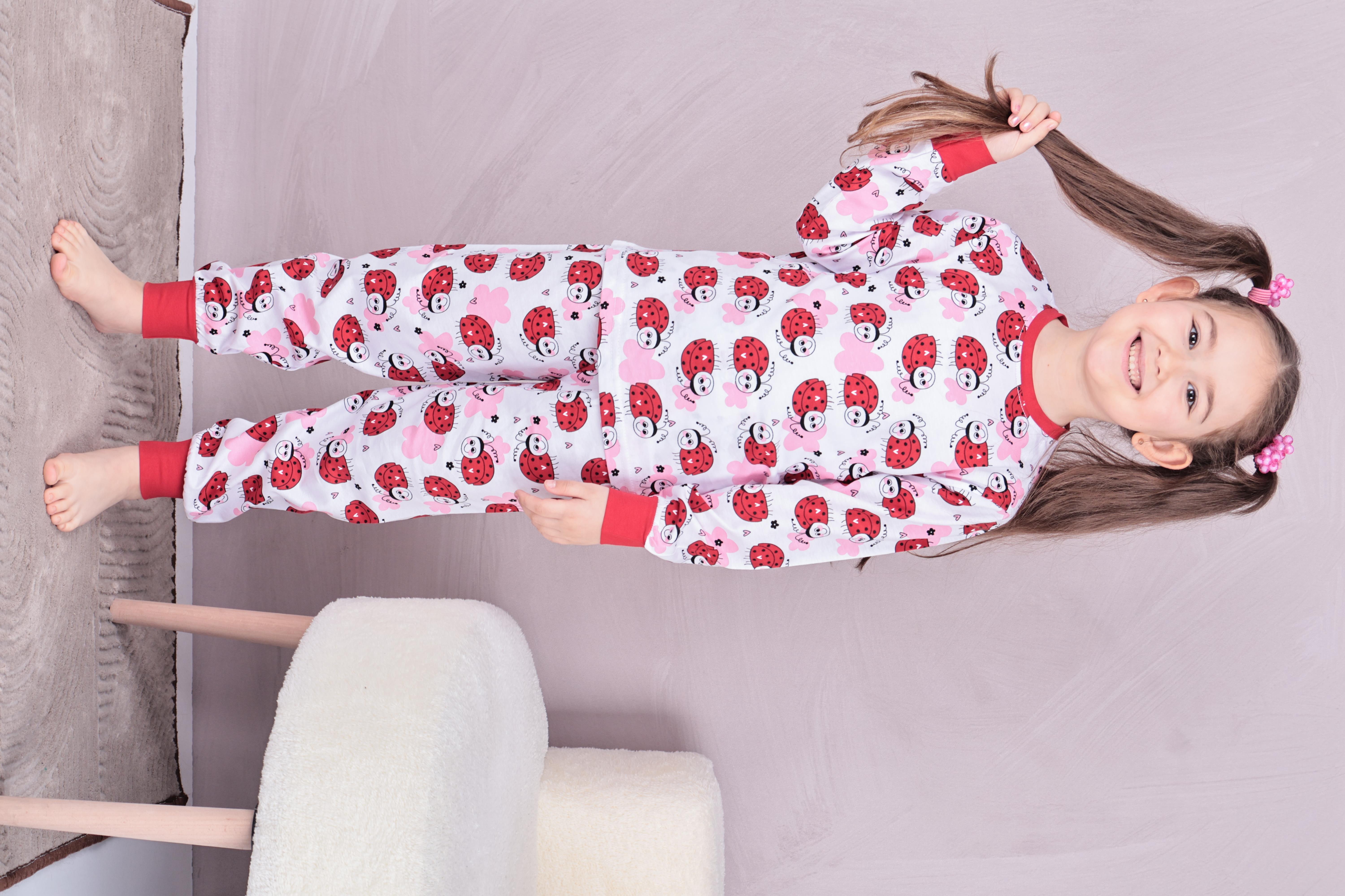 Kız Çocuk %100 Pamuk Pijama Takımı 1810-Kırmızı