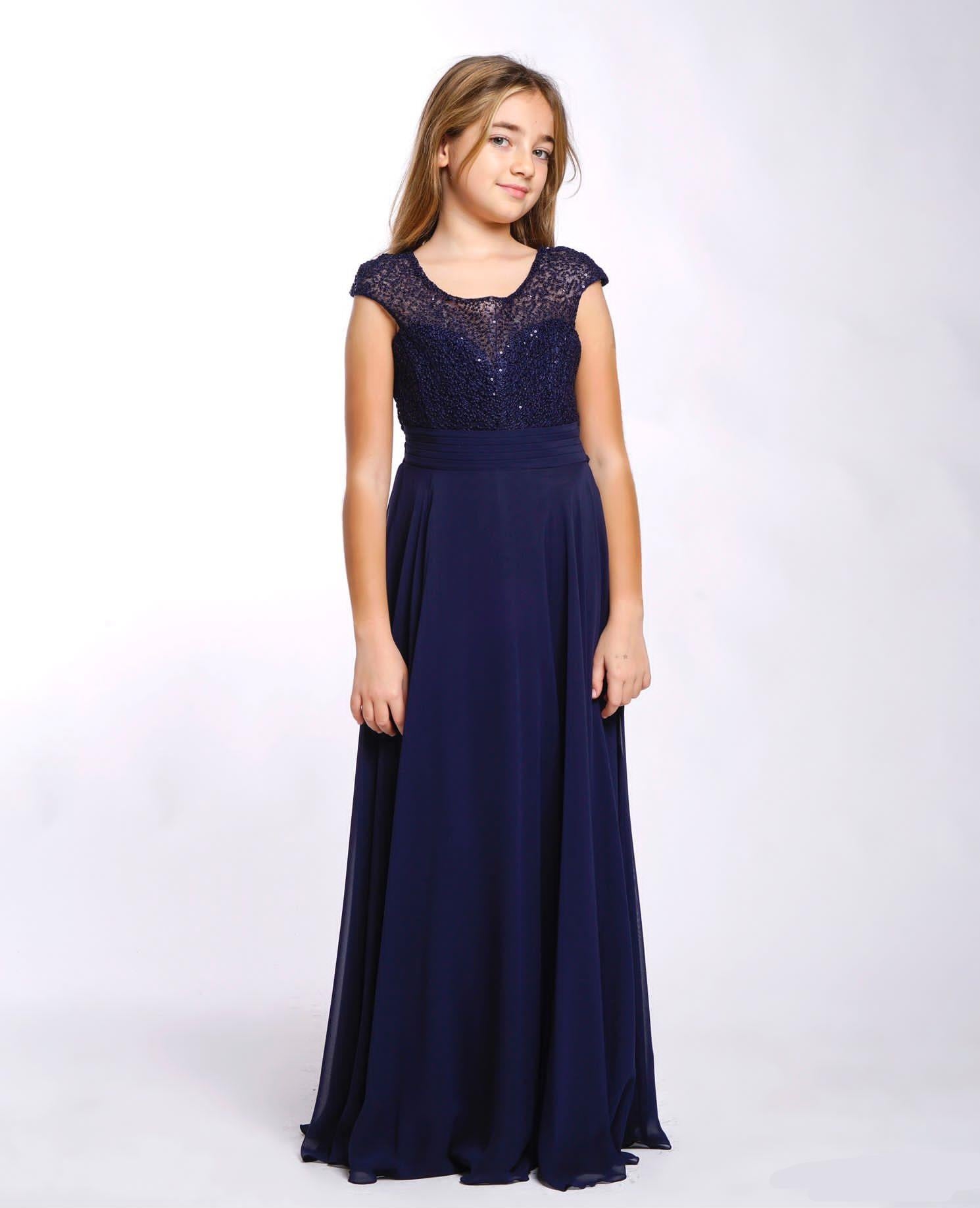 Kız Çocuk Yeni Moda 2024 Şifon Kumaş Tam Kalıp Abiye Elbise 5783 14-17 Yaş