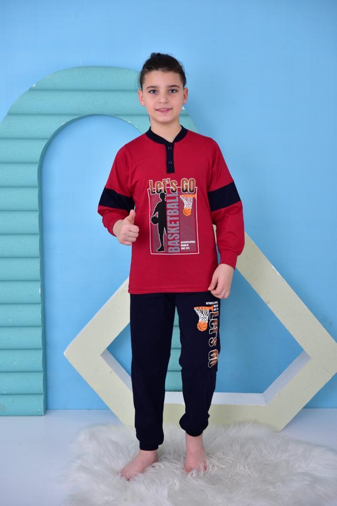 Yeni Sezon Erkek Çocuk Gez Garson Basketball Uzun Kollu Pamuk Penye Pijama Takımı 5060