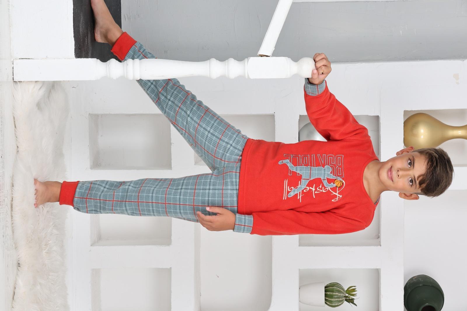Yeni Sezon Sonbahar/Kış Erkek Çocuk Basketball Desenli Polar Pijama Takımı 4530