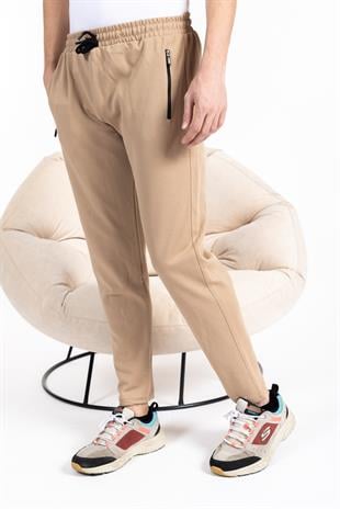 Double Face Kumaş Basic Düz Model Rahat Kalıp Pantolon Kesim Trend Erkek Eşofman Altı-2990-Bal Köpüğü