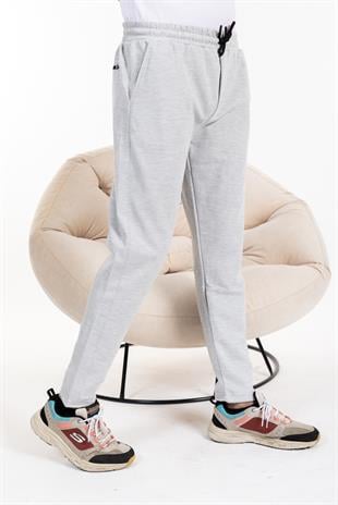 Double Face Kumaş Basic Düz Model Rahat Kalıp Pantolon Kesim Trend Erkek Eşofman Altı-2880-Gri Melanj