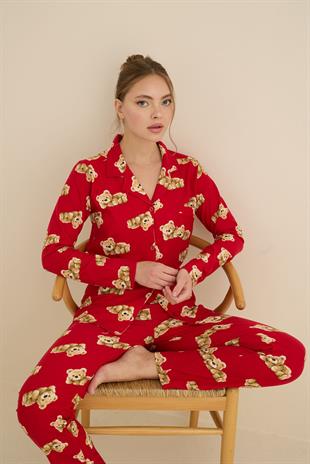 Kadın Soft Kumaş Düğmeli Gömlek Yaka Yüksek Kalite Pijama Takımı 3026
