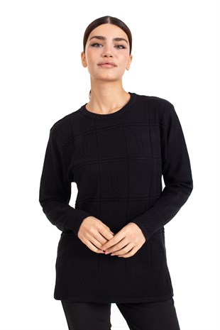 Sonbahar/Kış Kadın Likralı Triko Örgü Viskon Anne Bluz 2101-Siyah