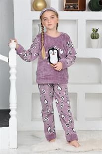 Yeni Sezon Sonbahar/Kış Kız Çocuk Penguen Desenli Polar Pijama Takımı 4994