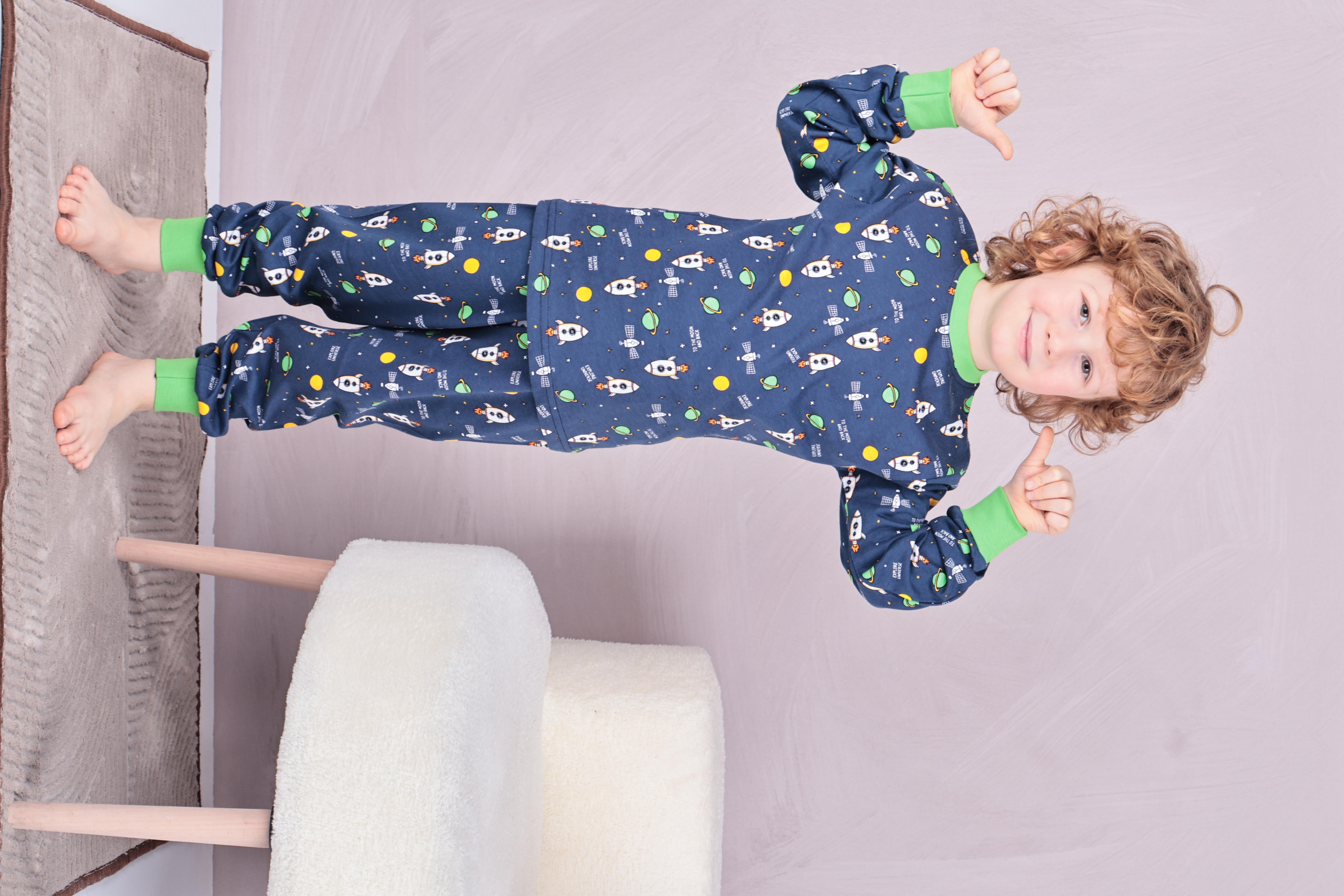 Erkek Çocuk/Bebek %100 Pamuk Pijama Takımı 1850-Lacivert Yeşil