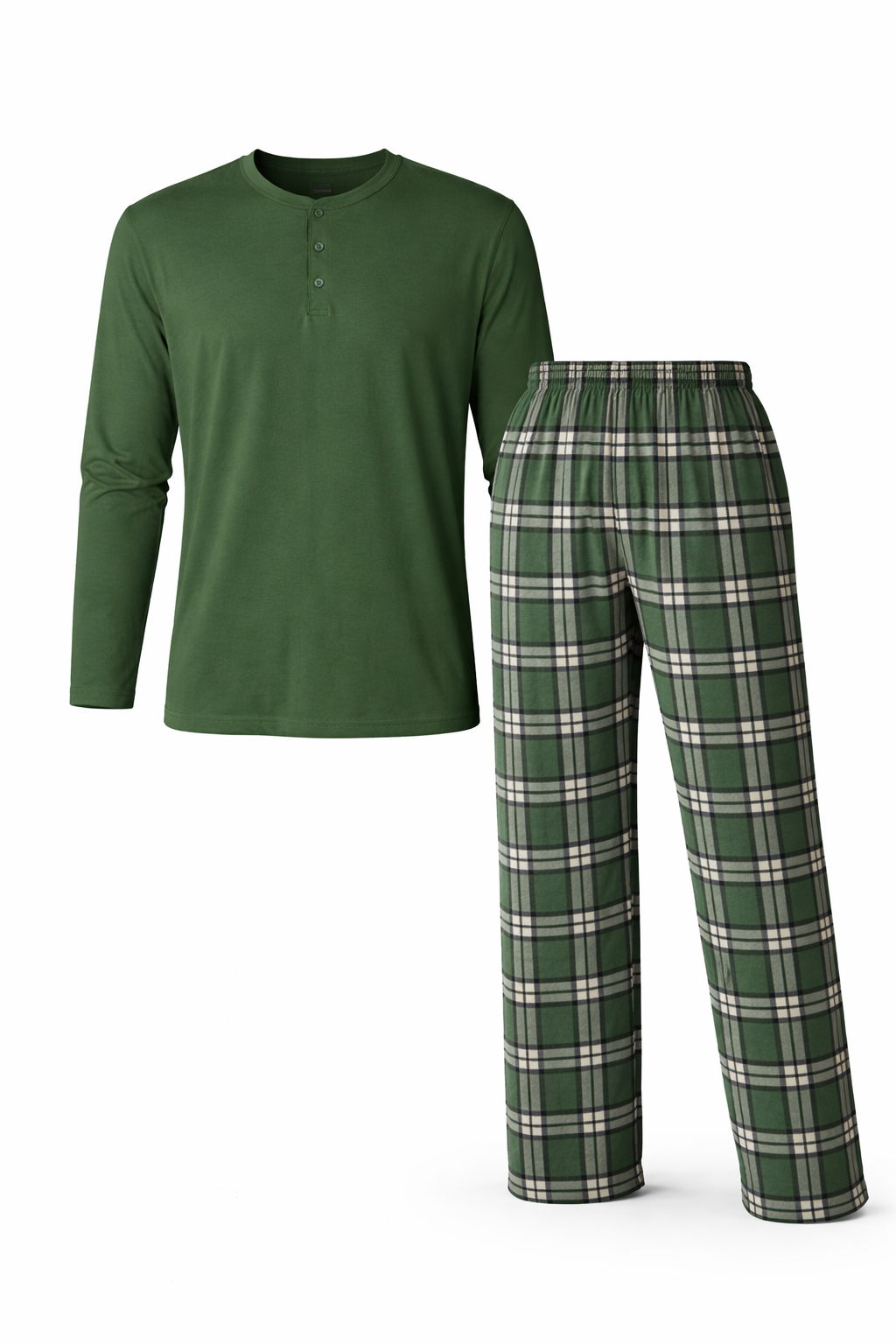Erkek Mevsimlik Uzun Kollu 3 Düğmeli Ekose Alt Pijama Takımı 16649