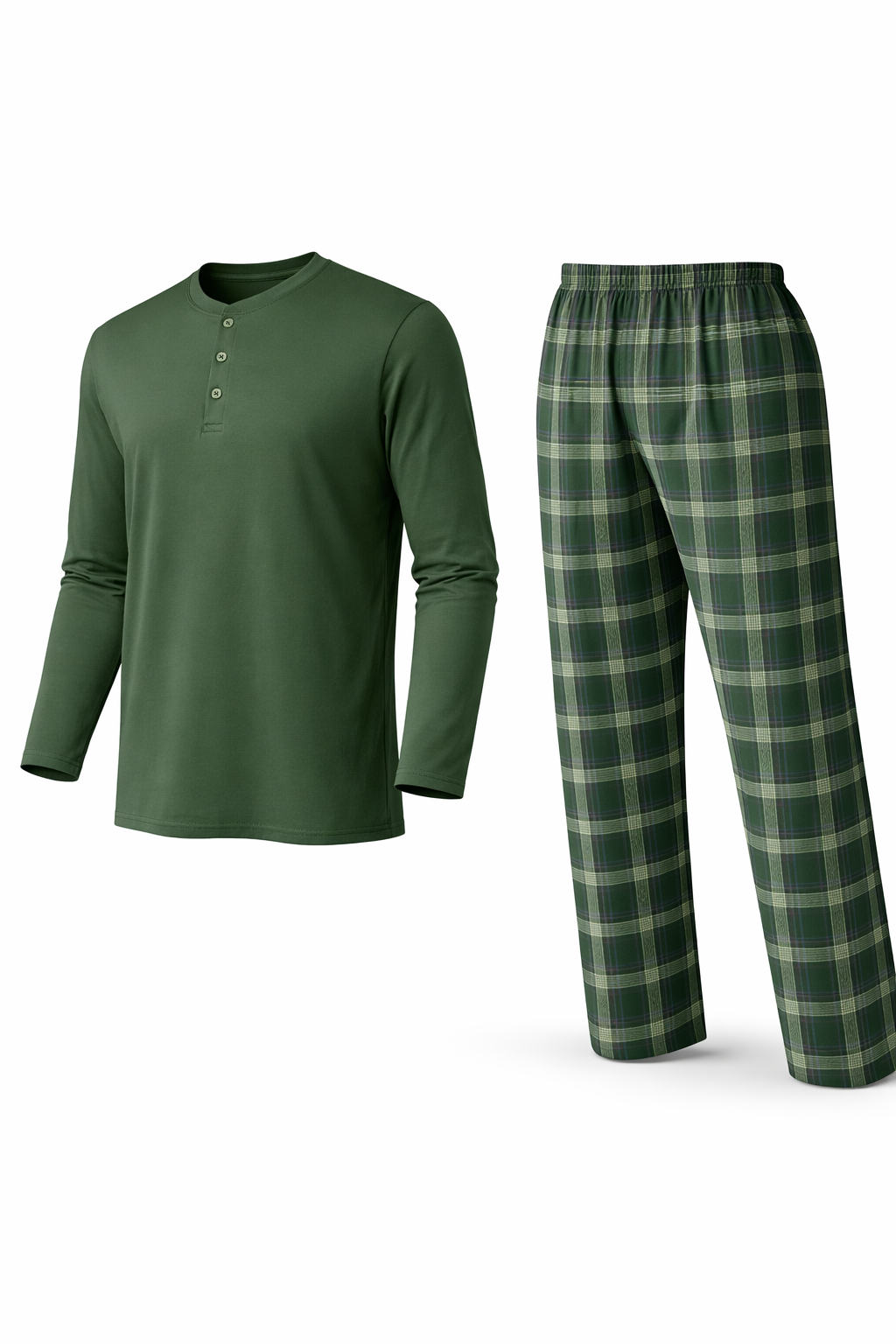 Erkek Mevsimlik Uzun Kollu 3 Düğmeli Ekose Alt Pijama Takımı 16652