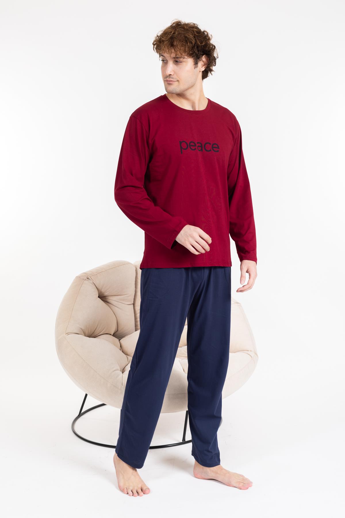 Erkek Penye Pamuk Regular Kalıp Sıfır Yaka Pijama Takımı A803123