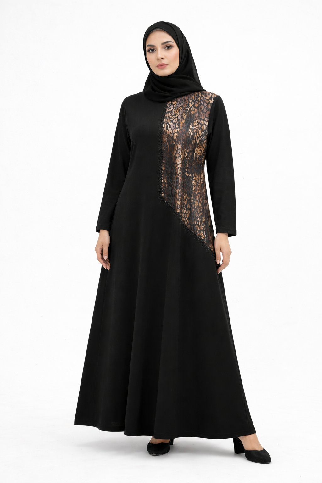 Kadın Orta Yaş Leopar Desenli Kalite Anne Penye Elbise 1412-Leopar