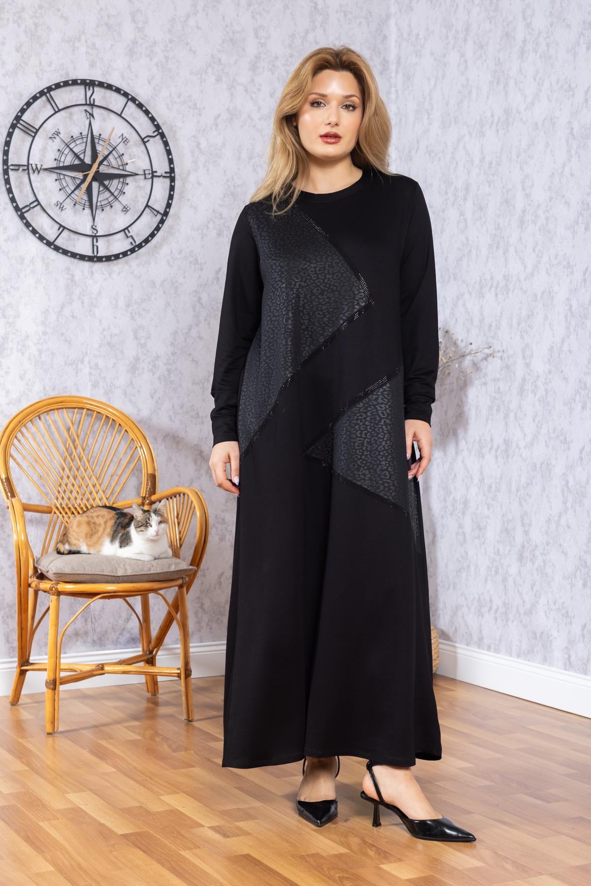 Kadın Orta Yaş Leopar Desenli Yüksek Kalite Anne Penye Elbise 30225-Leopar