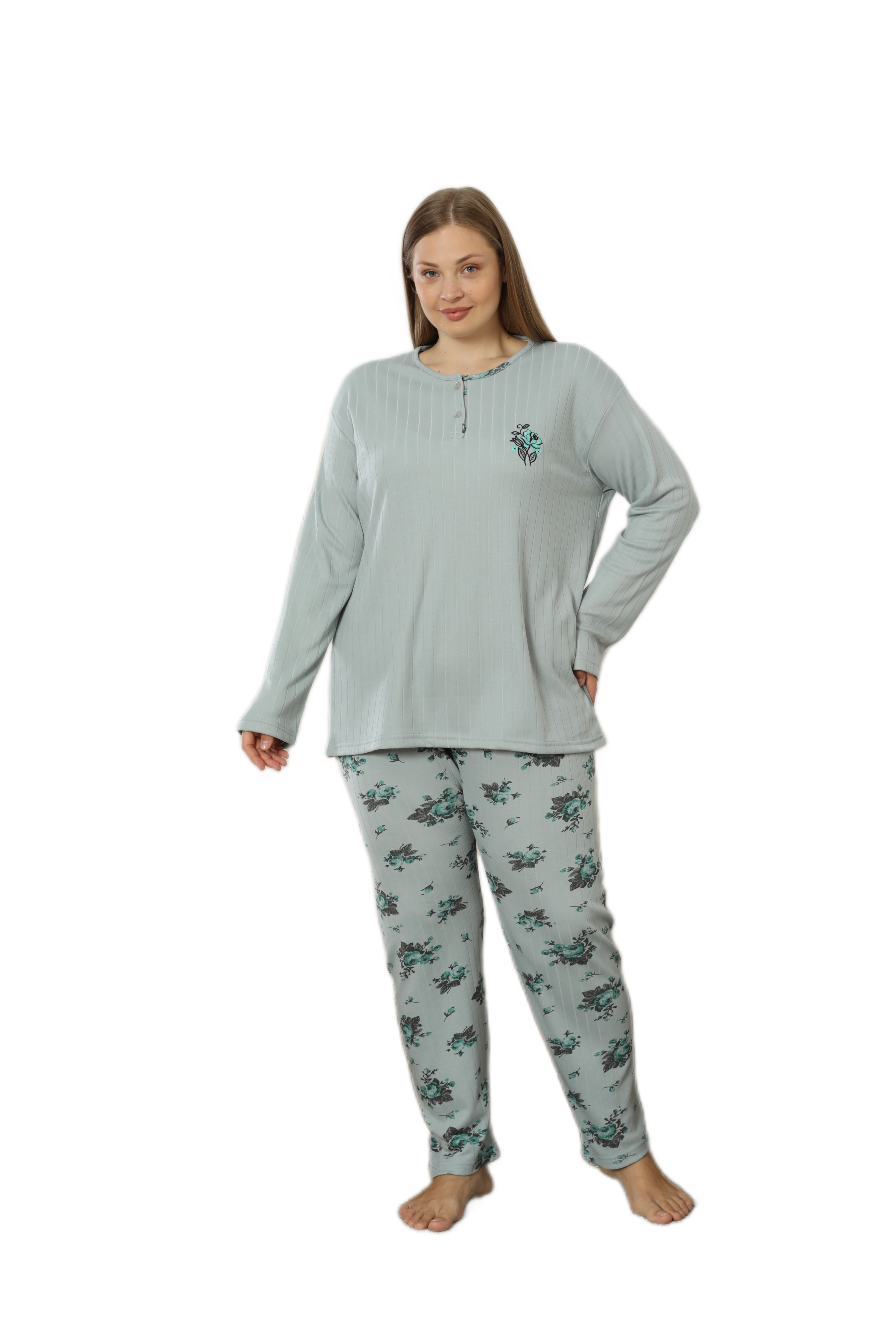Kadın Orta Yaş ve Üzeri Regular Yüksek Kalite Büyük Beden Pamuk Anne Pijama Takımı 4550