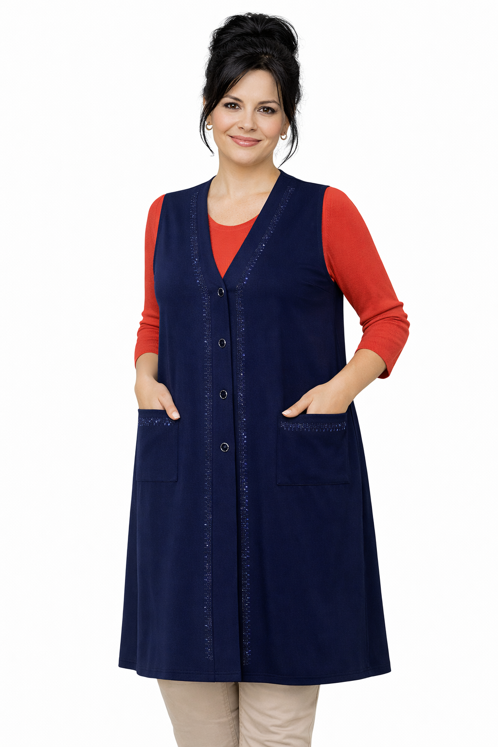 Kadın Orta Yaş ve Üzeri Sade Desen Penye Anne Uzun Yelek 1158