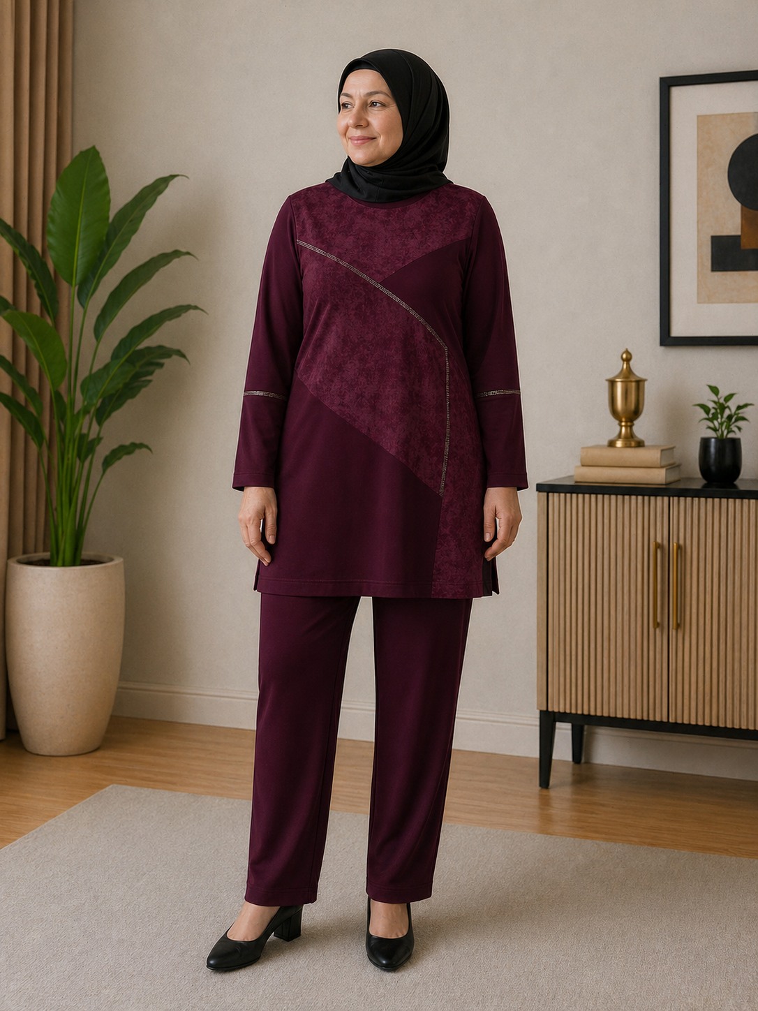 Kadın Orta Yaş ve Üzeri Tunik Pantolon Taş İşlemli AnneTakım 41331