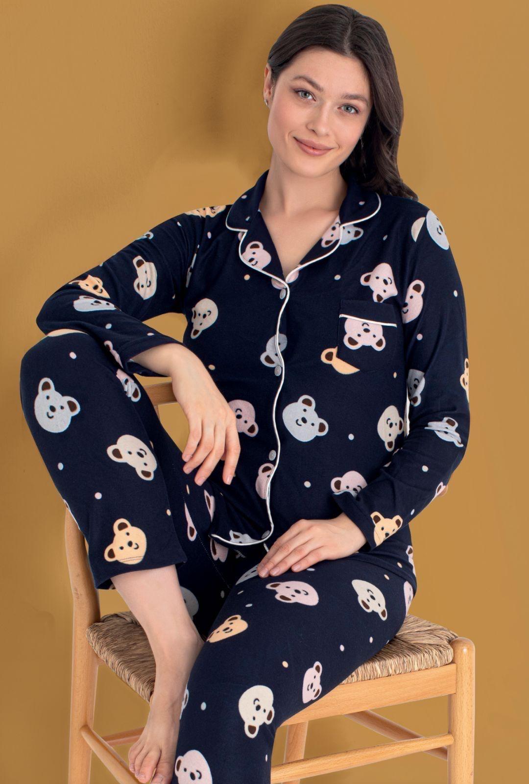Kadın Soft Kumaş Düğmeli Gömlek Yaka Yüksek Kalite Pijama Takımı 3026