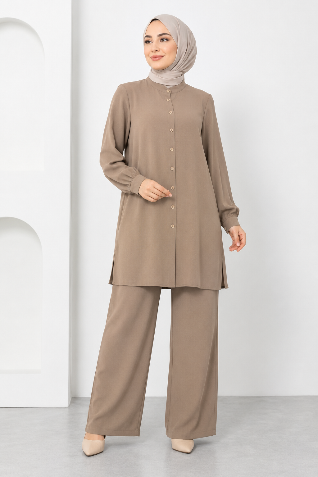 Kadın Tunik Gömlek Pantolon Soft Kumaş Tesettür Takım 1406 