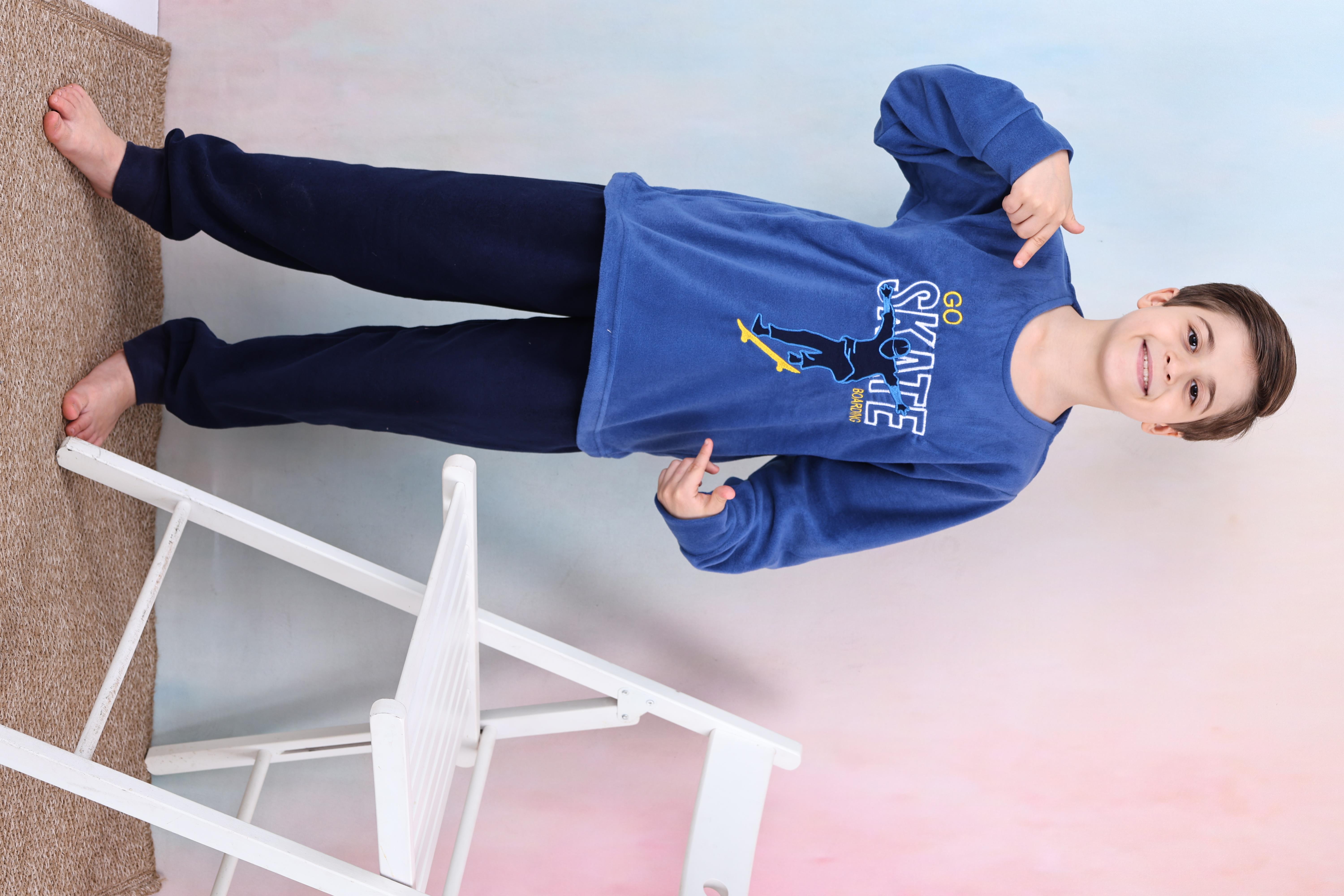 Yeni Sezon Sonbahar/Kış Erkek Çocuk Skate Desenli Polar Pijama Takımı 4515