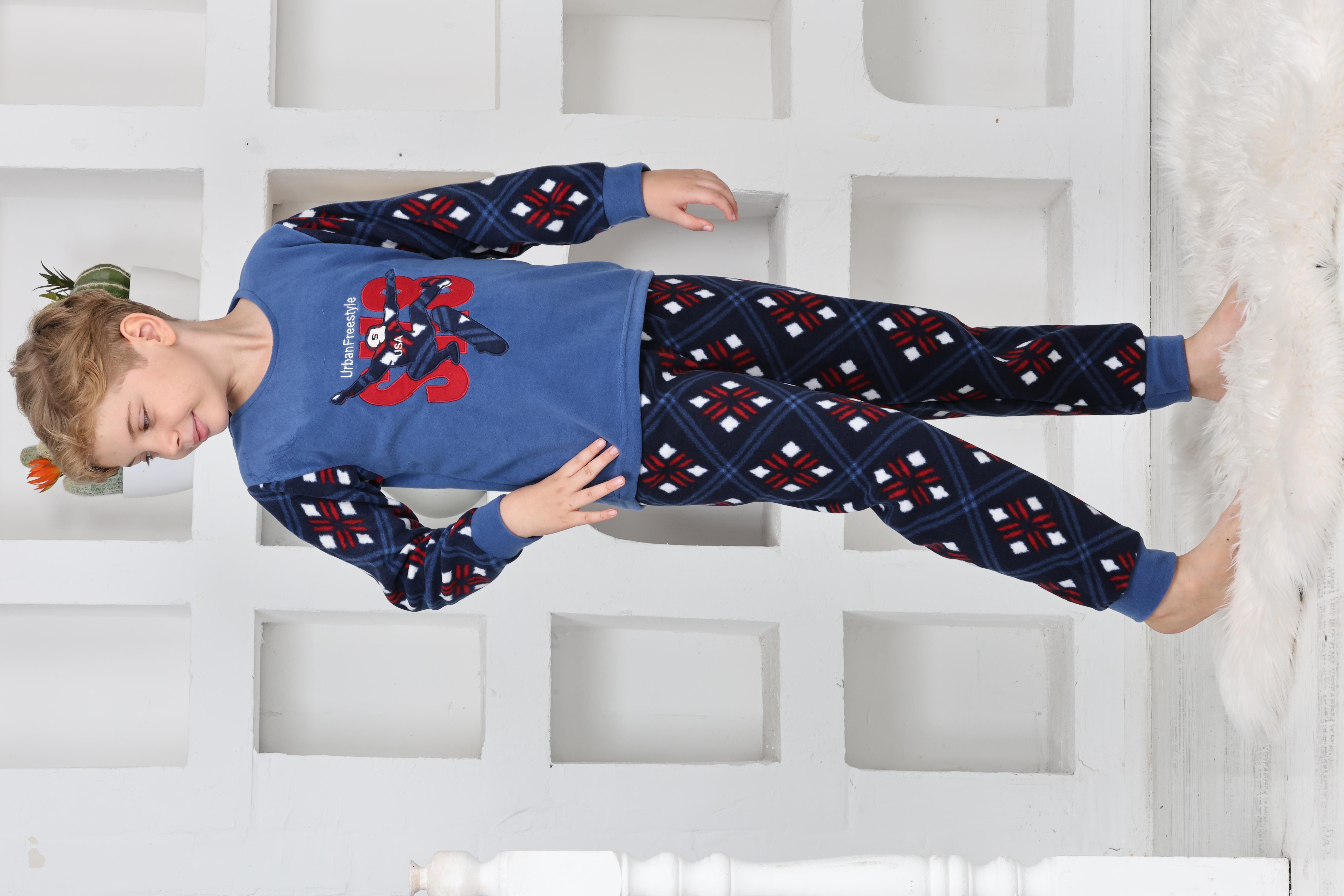 Yeni Sezon Sonbahar/Kış Erkek Çocuk Skate 8 Desenli Polar Pijama Takımı 4536