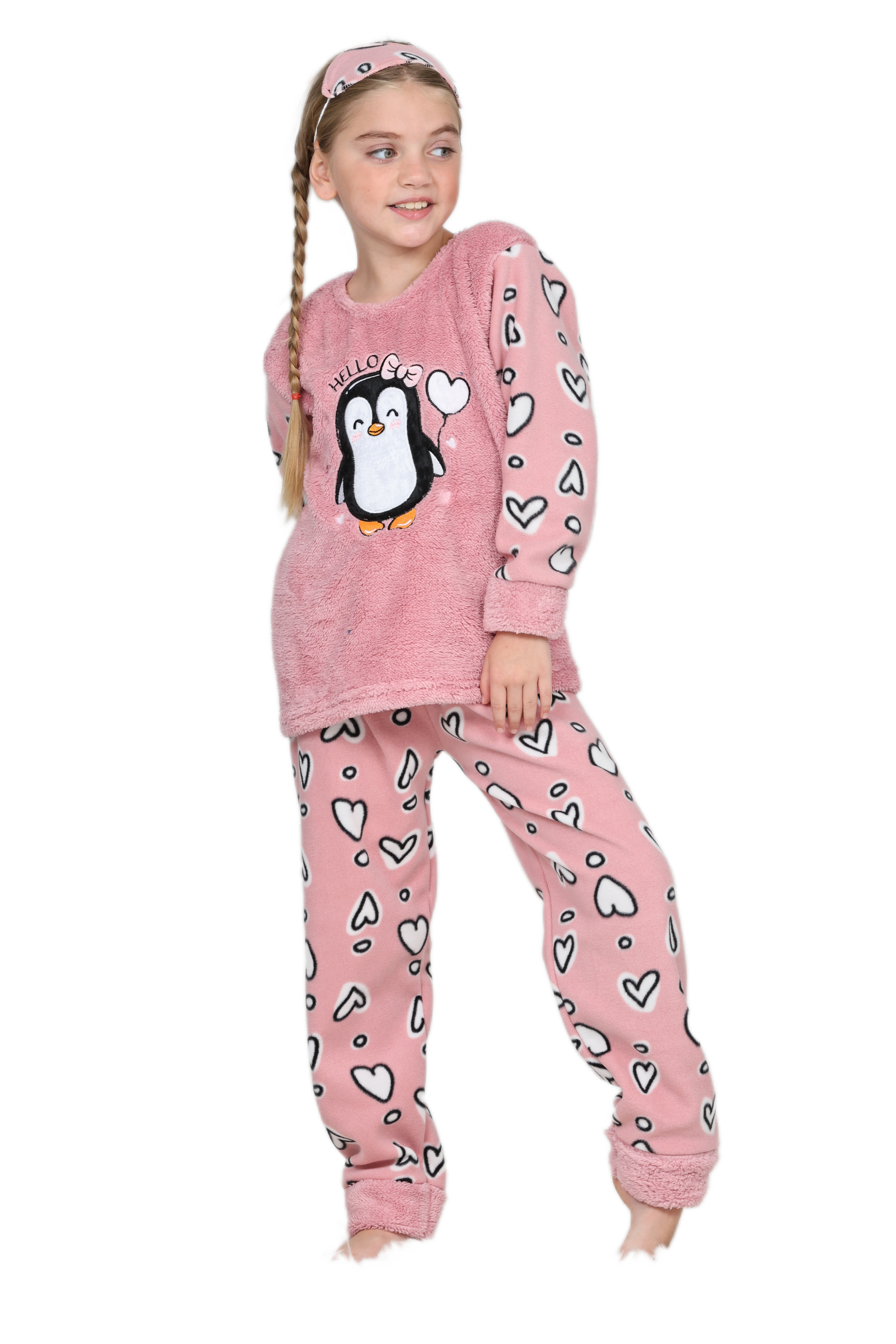 Yeni Sezon Sonbahar/Kış Kız Çocuk Penguen Desenli Polar Pijama Takımı 4994