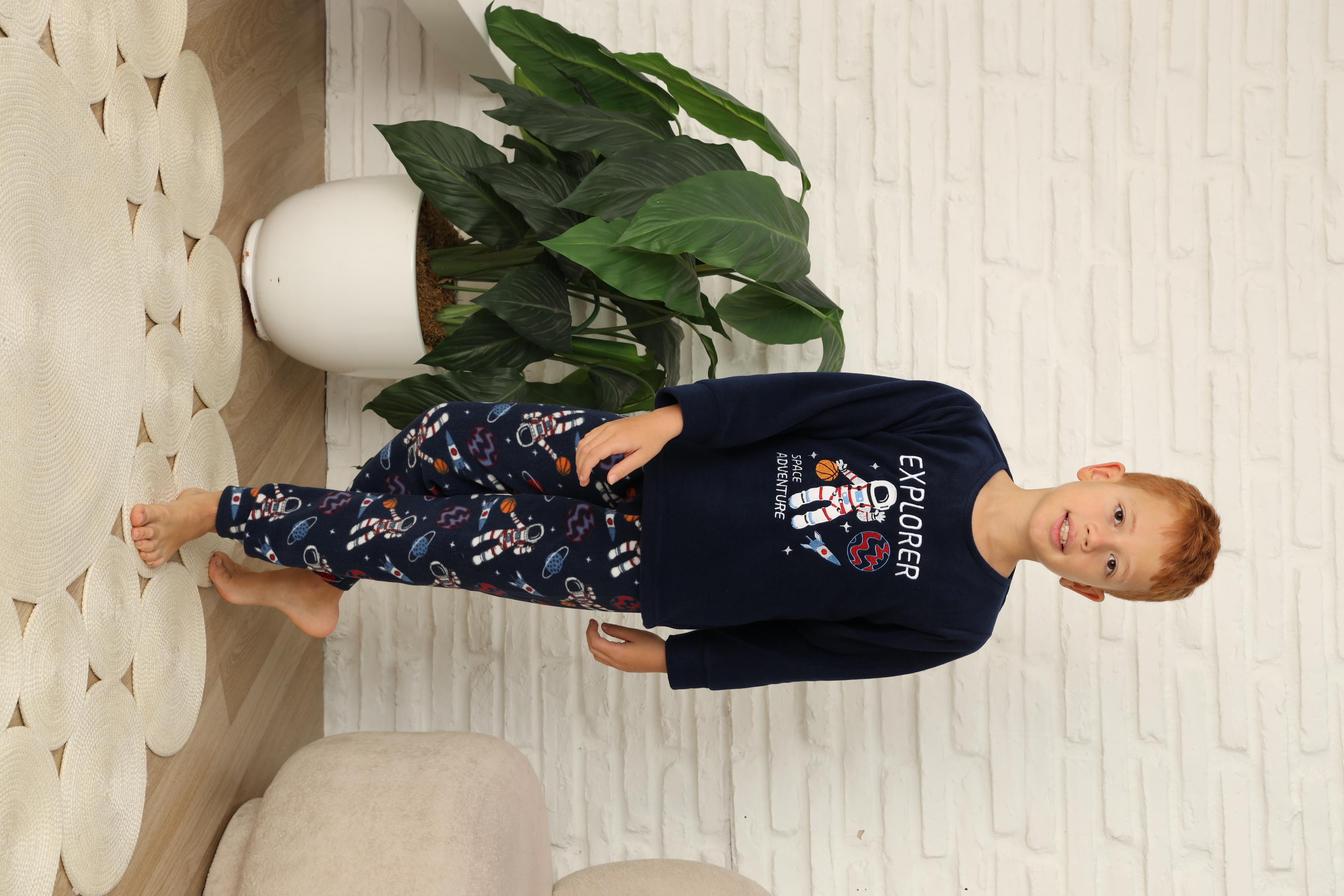 Yeni Stil Sonbahar/Kış Erkek Çocuk Uzay Figür Astronot Desen Polar Pijama Takımı 4565