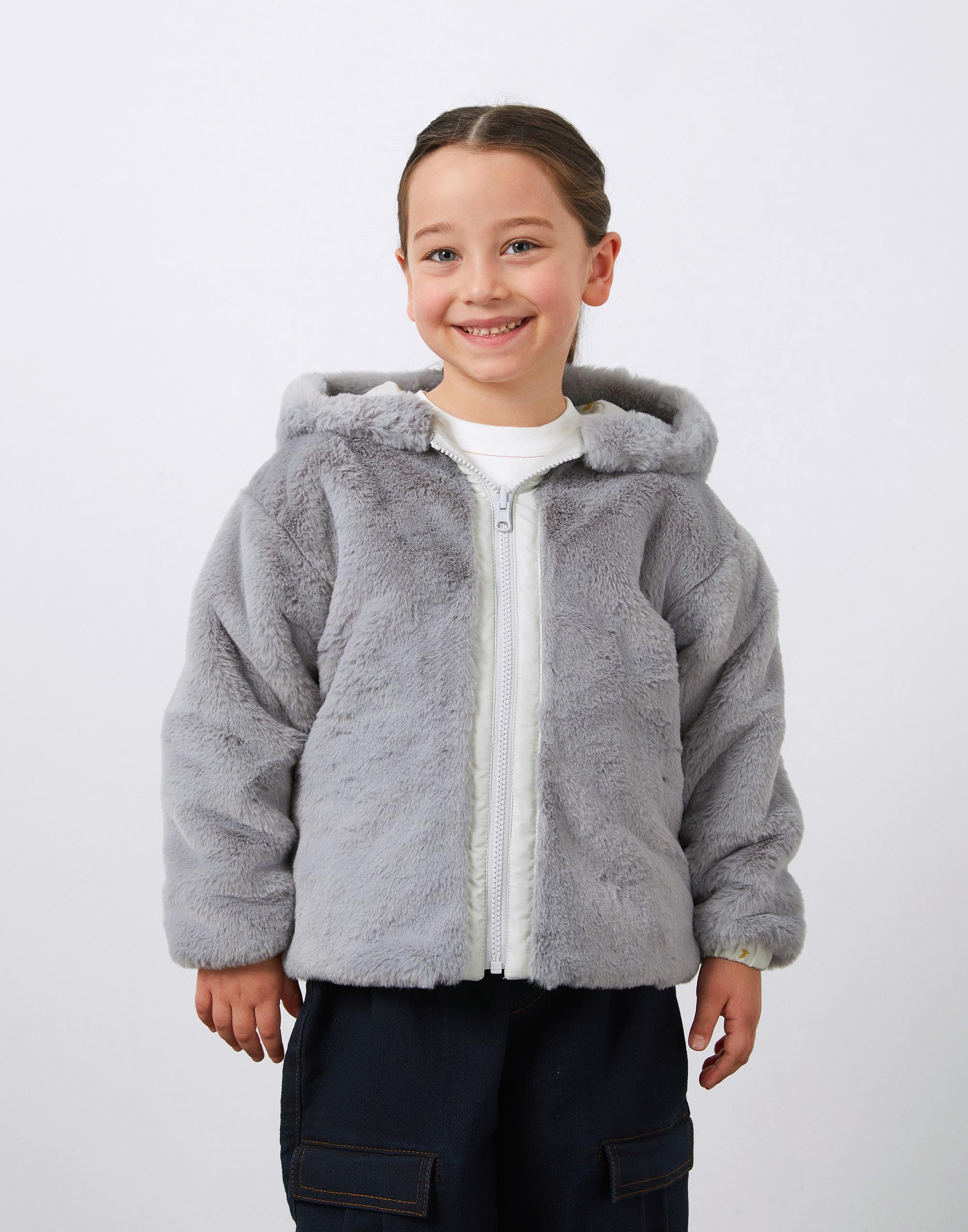 Baskı ve Aplike Detaylı Çift Taraflı Kapüşonlu Kız Çocuk Mont - junior, designer dresses, bachelorette, party dresses and graduation dresses.