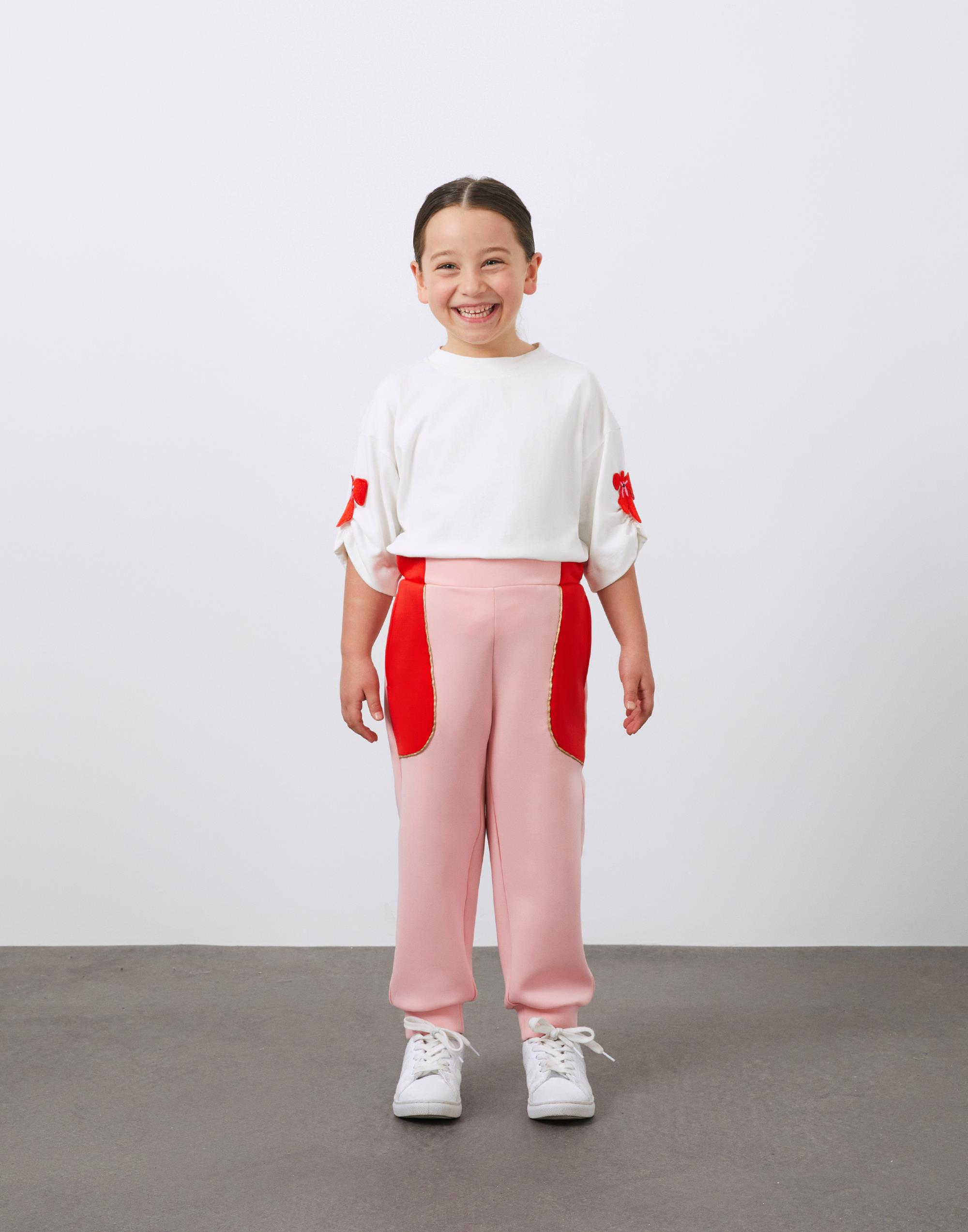 Biye Detaylı Beli Lastikli Pembe Kız Çocuk Scuba Pantolon - junior, designer dresses, bachelorette, party dresses and graduation dresses.