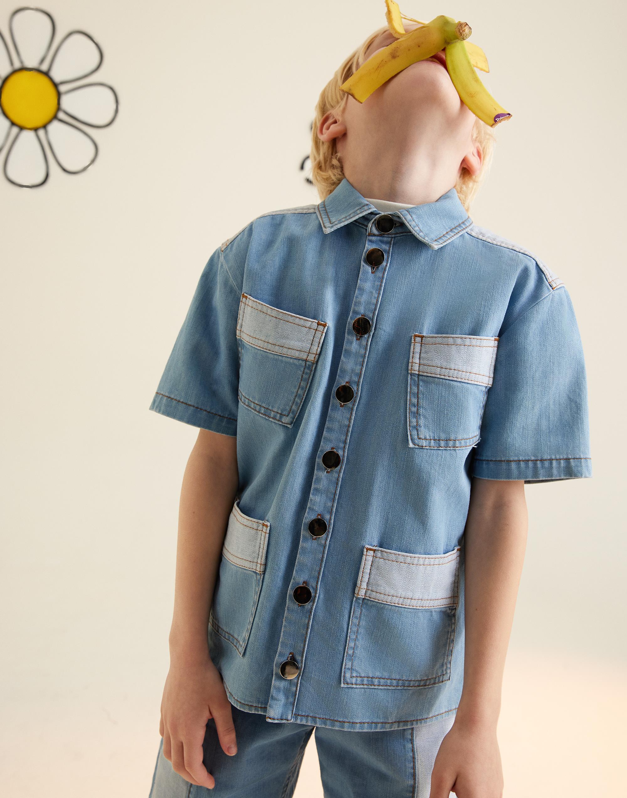 Çıtçıt Kapamalı İki Renk Denim Gömlek - junior, designer dresses, bachelorette, party dresses and graduation dresses.