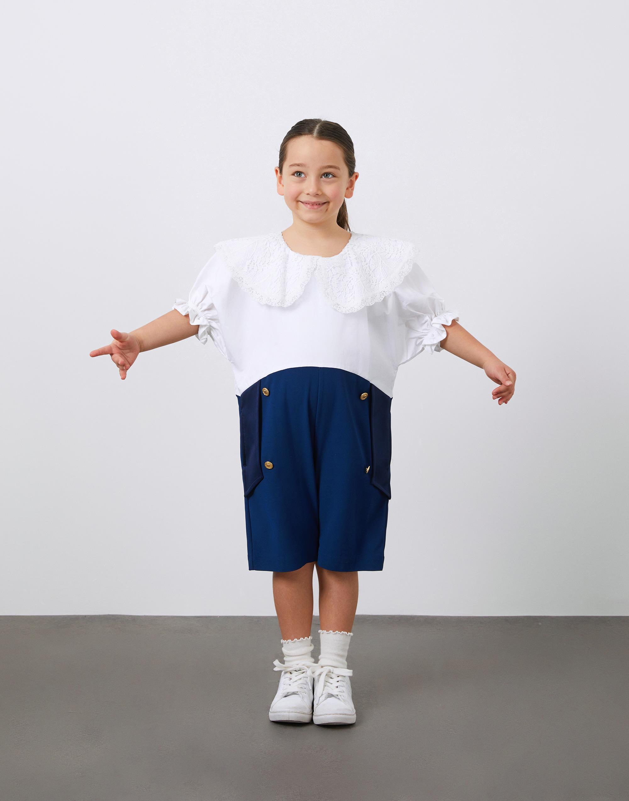Dantel Yaka ve Düğme Detaylı Kız Çocuk Tulum - junior, designer dresses, bachelorette, party dresses and graduation dresses.