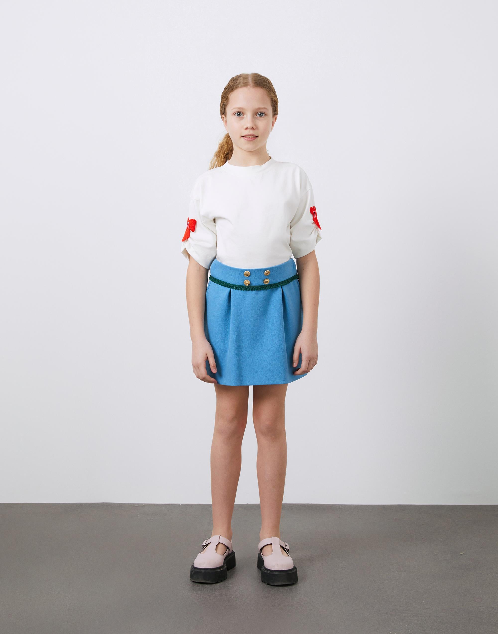 Düğme Detaylı Mavi Kız Çocuk Mini Etek - junior, designer dresses, bachelorette, party dresses and graduation dresses.