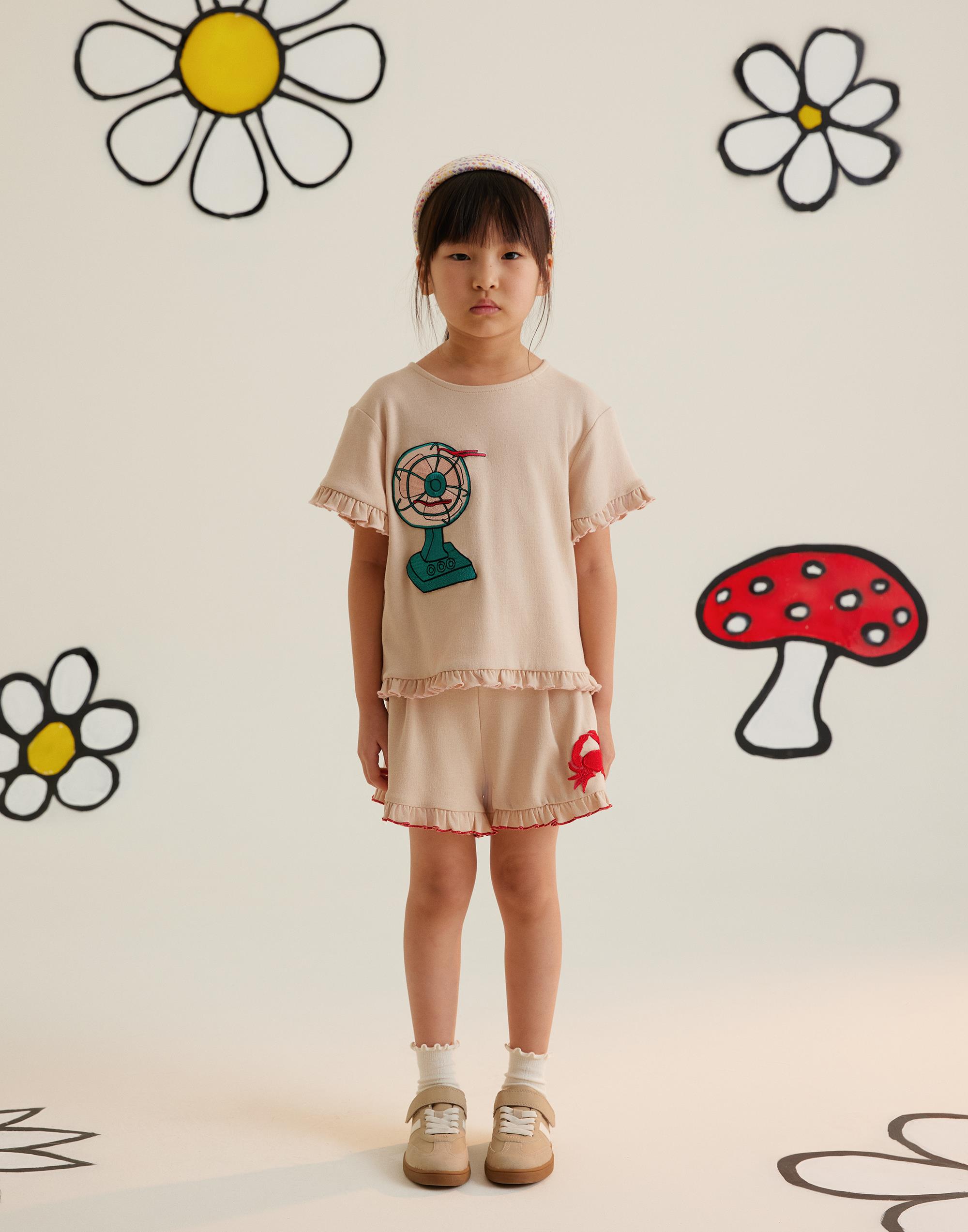 Fırfırlı Kırmızı Yengeç Nakışlı Bej Şort - junior, designer dresses, bachelorette, party dresses and graduation dresses.