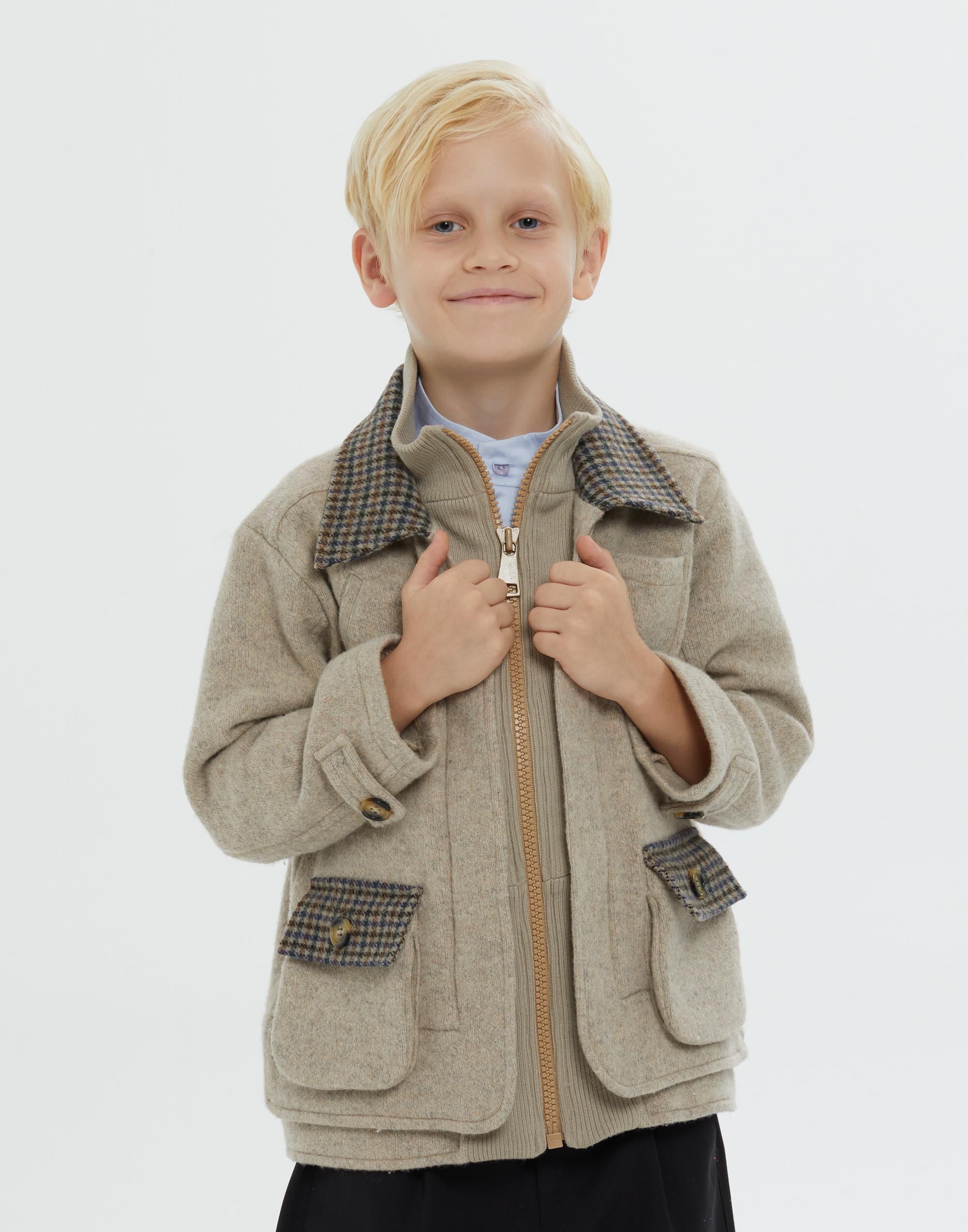 Gömlek Yakalı Torba Cepli Astarlı Kahverengi Erkek Çocuk Ceket - junior, designer dresses, bachelorette, party dresses and graduation dresses.