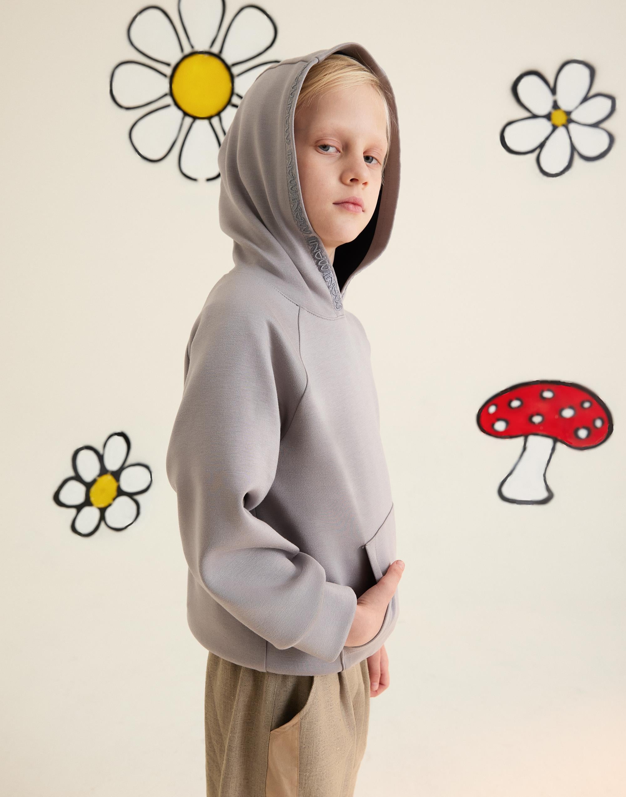 Kapüşonlu Nakış Detaylı Gri Sweat-Shirt - junior, designer dresses, bachelorette, party dresses and graduation dresses.
